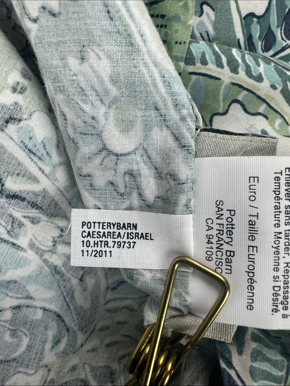 Pottery Barn Caesarea Paisley Euro Sham Sage Green Blue 100% Cotton